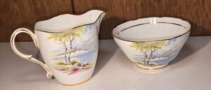 Paragon Creamer Sugar Bowl Cliffs of Dover Fine Bone China England Gold Trim